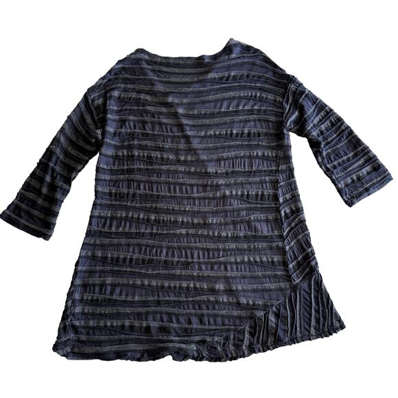 Cut Loose USA Made Lagenlook Mesh Ribbon Tunic 3/4 Sleeve Gray Blue Top M - Picture 2 of 8